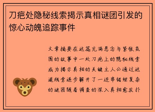 刀疤处隐秘线索揭示真相谜团引发的惊心动魄追踪事件